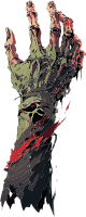 Illustration of a decaying zombie hand with blood on a black background