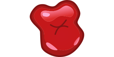 A red gummy candy with a simple face