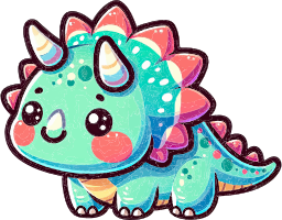 A cartoon stegosaurus with a smiling face, pastel teal body, and colorful spikes.
