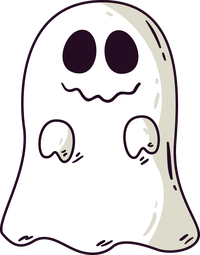 A white ghost with a smiling face and big eyes