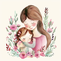 Illustration of a mother and child surrounded by flowers