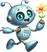 Cartoon robot holding a yellow flower
