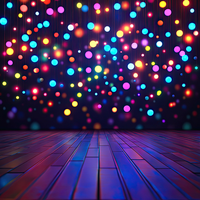 Multicolored lights shining on a wooden floor