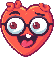 A cartoon heart with glasses and a smile