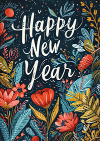 Happy New Year greeting with floral design