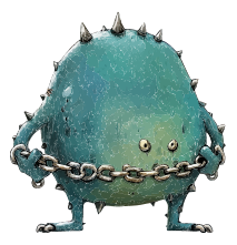 A blue creature with spikes and chains around its body