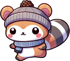 Cartoon raccoon in winter clothing