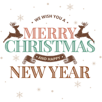 Merry Christmas and Happy New Year greeting with reindeer and snowflakes