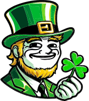 Cartoon leprechaun with green hat and shamrock