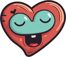 A red heart with a green smiling face