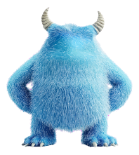 A blue furry monster with horns and sharp claws