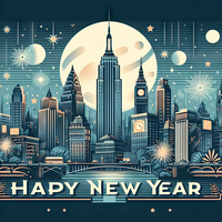 New Year's illustration with NYC skyline