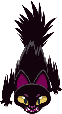 Illustration of a black cat with yellow eyes and sharp teeth