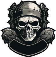 Illustration of a skull with a helmet and feathers
