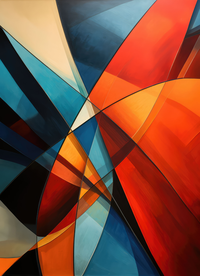 Abstract geometric shapes in orange, blue, and black