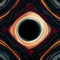 Abstract art with a black center and colorful swirling patterns