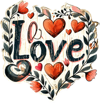 Hand-drawn heart with Love text and floral decorations