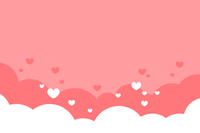 Pink background with white clouds and scattered hearts
