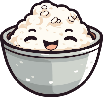 A cartoon bowl of rice with a smiling face