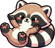 Cartoon raccoon with striped pattern and cute facial expression