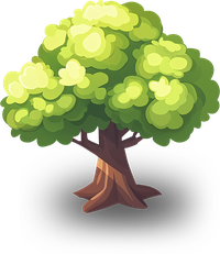 Cartoon tree with green leaves and brown trunk