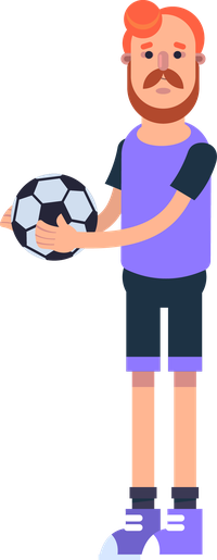 Cartoon man holding a soccer ball