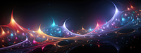 A digital artwork featuring swirling, colorful fractal patterns against a dark background.