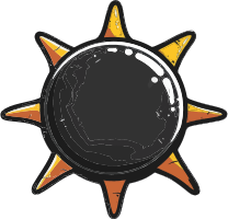 Black sun icon with yellow rays