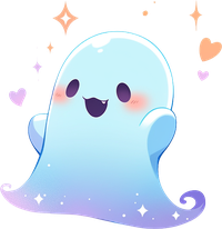 Cute ghost character with stars and hearts