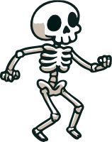 A cartoon skeleton in a dancing pose