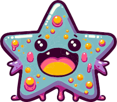 A smiling star character with a light blue body and colorful accents