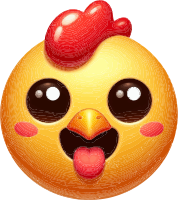 Yellow chicken emoji with red comb and tongue out