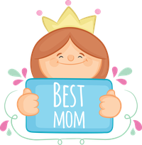 Cartoon princess holding a sign that says Best Mom