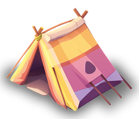 A cartoon-style tent with a colorful design