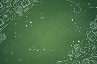 Green chalkboard with white educational icons and symbols