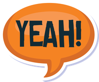 Orange speech bubble with YEAH! text