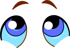 A digital illustration of anime eyes with blue irises and brown eyebrows.