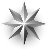 A stylized compass icon with a starburst at its center