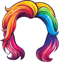 Stylized rainbow hair illustration on a black background