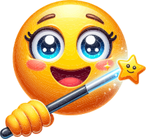A cartoon yellow emoji holding a wand and painting a star.