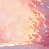 Soft pink floral background with gentle, watercolor-style leaves and subtle lighting effects.