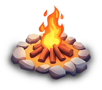 Digital illustration of a campfire with stones