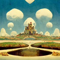 Surreal landscape with a castle on a hill