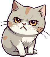 Illustration of a grey and white cat with an angry face