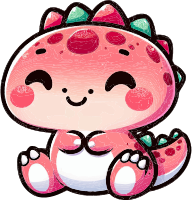 Cute cartoon dinosaur with pink and red spots and green spikes