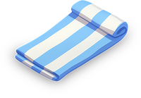 Rolled blue and white striped beach towel