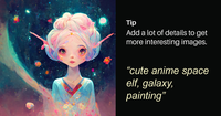 Cute anime space elf in a galaxy painting