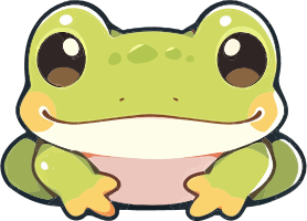Cartoon green frog with large eyes smiling