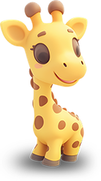 A cartoon giraffe with a yellow body and brown spots.