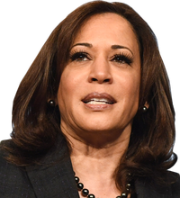 Kamala Harris smiling with a black background